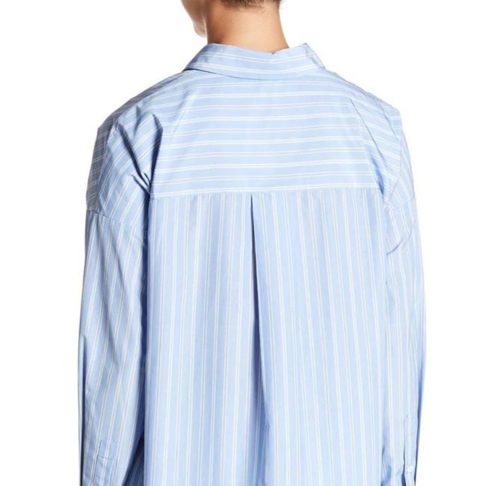 Theory Blue Lourah Cotton Tech Stripe Blouse Size P / Size 0-00 - Picture 3 of 12